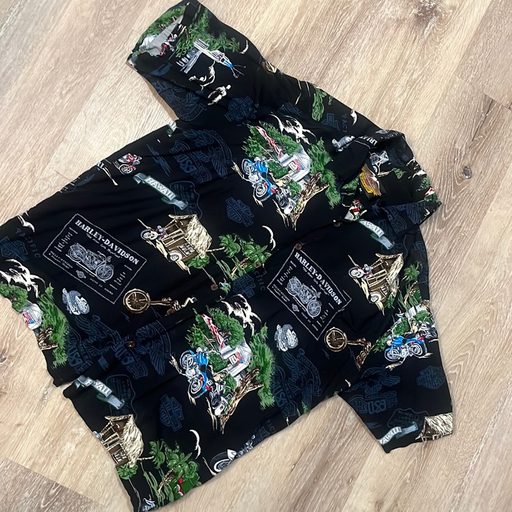 Vintage Authentic Harley Davidson Short Sleeve Hawaii Button Up Men Shirt